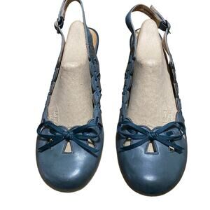 Miz Mooz Leather Slingback Heels Blue Cutout Bow Sandals Women’s Size 10